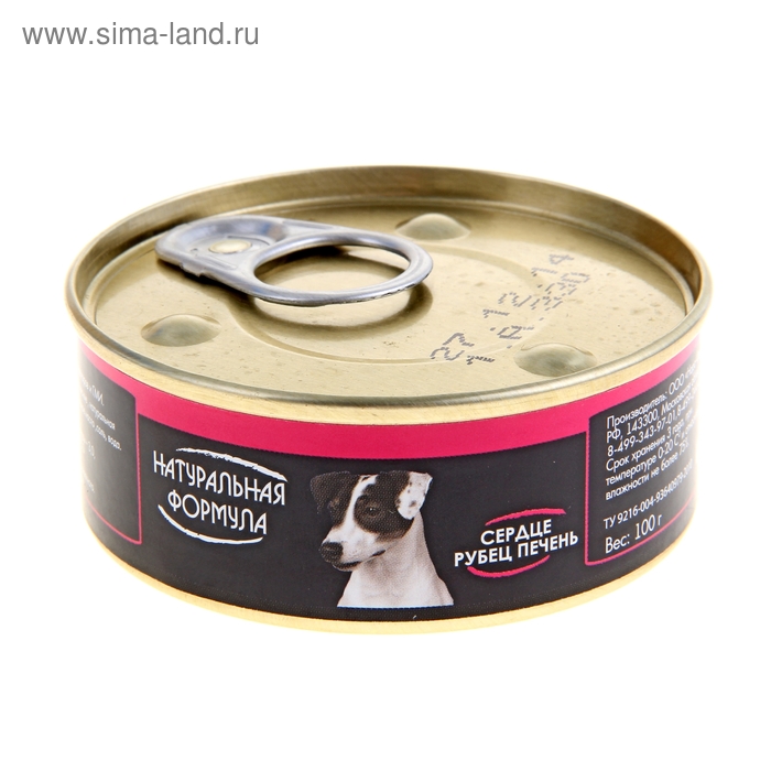 

Корм для собак "НАТУРАЛЬНАЯ ФОРМУЛА", сердце / рубец / печень, ж/б, 100 гр