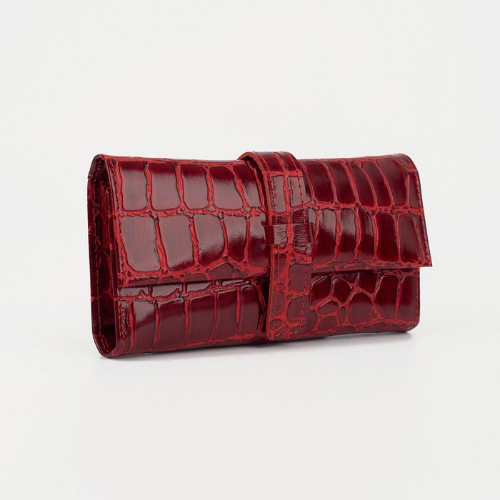 Кошелёк женский на кнопке, 2 отделения, отдел для монет, глянцевый, скат тёмно-красный