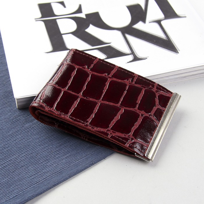 Зажим для купюр на кнопке, отдел для монет, скат, цвет бордовый