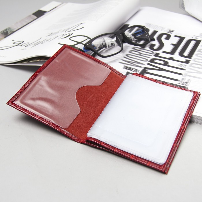 Обложка для автодокументов + паспорт, скат красный