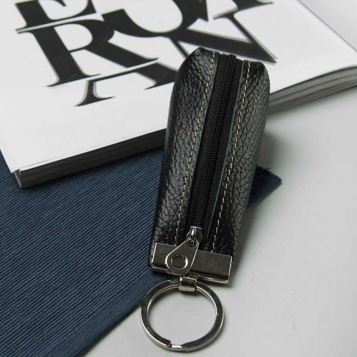Ключница на молнии, 2 кольца, флотер, цвет чёрный
