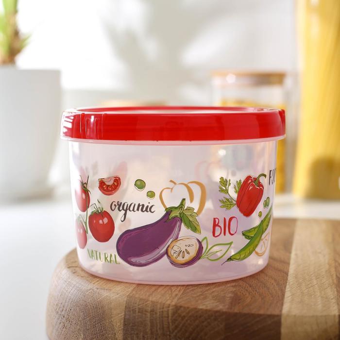 Контейнер пищевой 750 мл круглый с завинчивающейся крышкой "Гжель", цвет МИКС