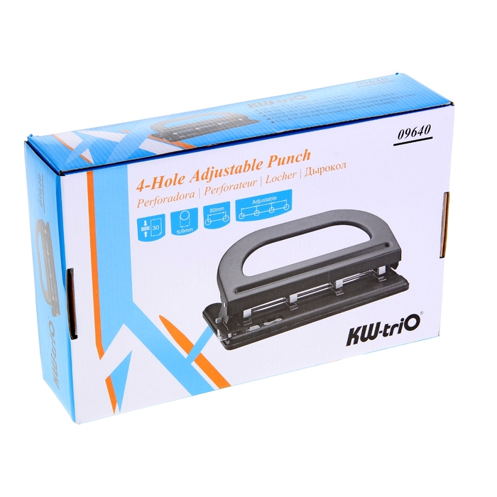Дырокол KW-trio 964, регулируемый на 2-3-4 отверстия, до 30 листов, с линейкой