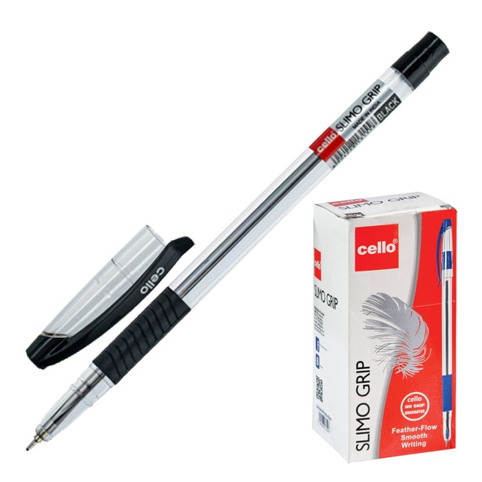 Ручка шариковая Cello Slimo Gripe, узел 0.7 мм, резиновый упор, чернила чёрные, корпус прозрачный