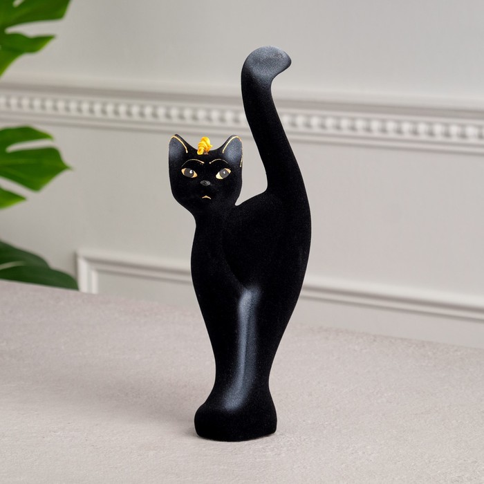 Копилка "Кошка Анфиса" малая, флок, чёрная