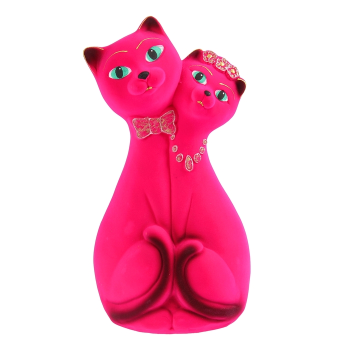 Копилка "Влюбленная пара" большая, флок, розовая, блёстки