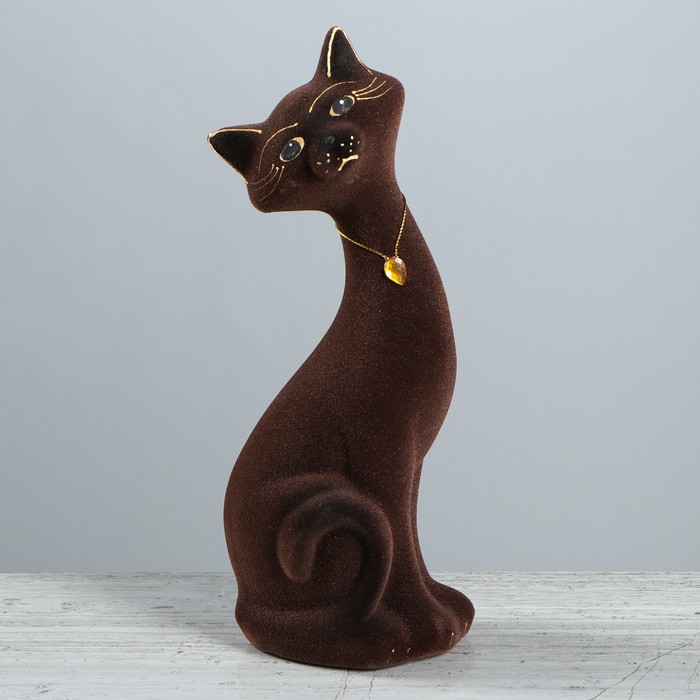 Копилка "Кот Маркиз" малая, флок, коричневая