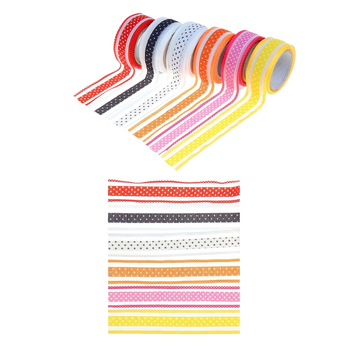 Клейкая лента декоративная "Белый горошек на яркой ленте", текстиль, МИКС