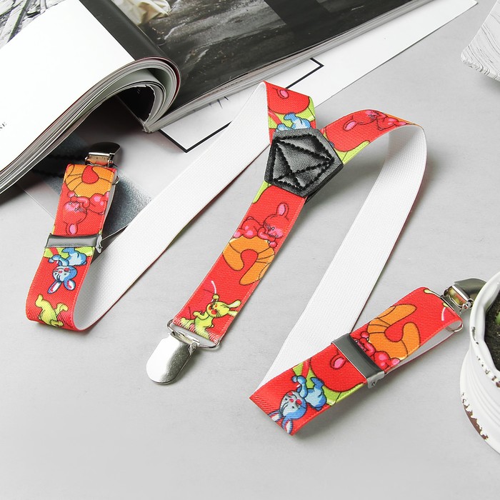 Подтяжки детские "Зайчата", ширина 2,4см, цвет красный