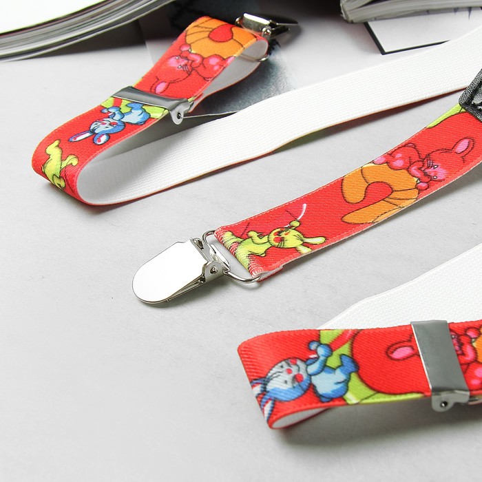 Подтяжки детские "Зайчата", ширина 2,4см, цвет красный