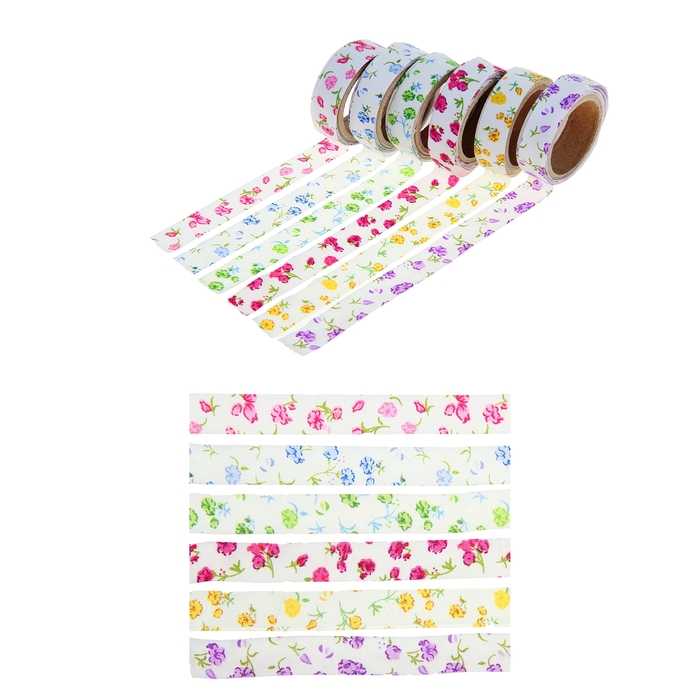 Клейкая лента декоративная текстиль "Нежные цветы" МИКС