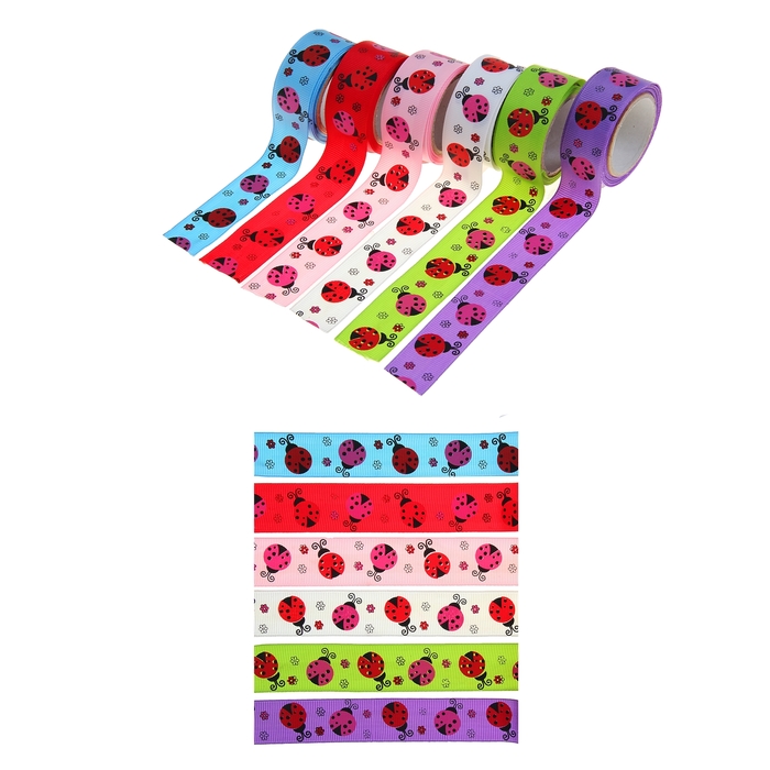 Клейкая лента декоративная текстиль "Божьи коровки" МИКС