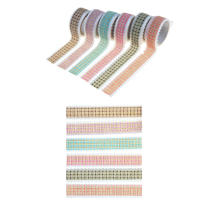 Клейкая лента декоративная текстиль "Клеточка" МИКС