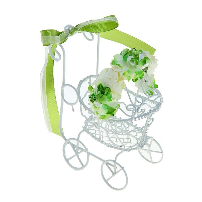 Сувенир "Колясочка с зелеными цветами"
