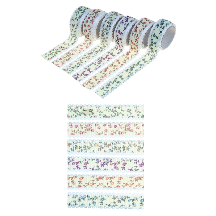 Клейкая лента декоративная текстиль "Розочки" МИКС