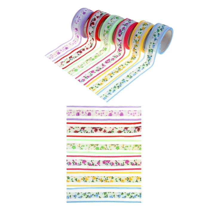 Клейкая лента декоративная текстиль "Цветение" МИКС