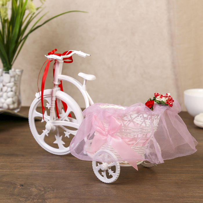 Корзина декоративная "Велосипед с кашпо и розовым бантиком"