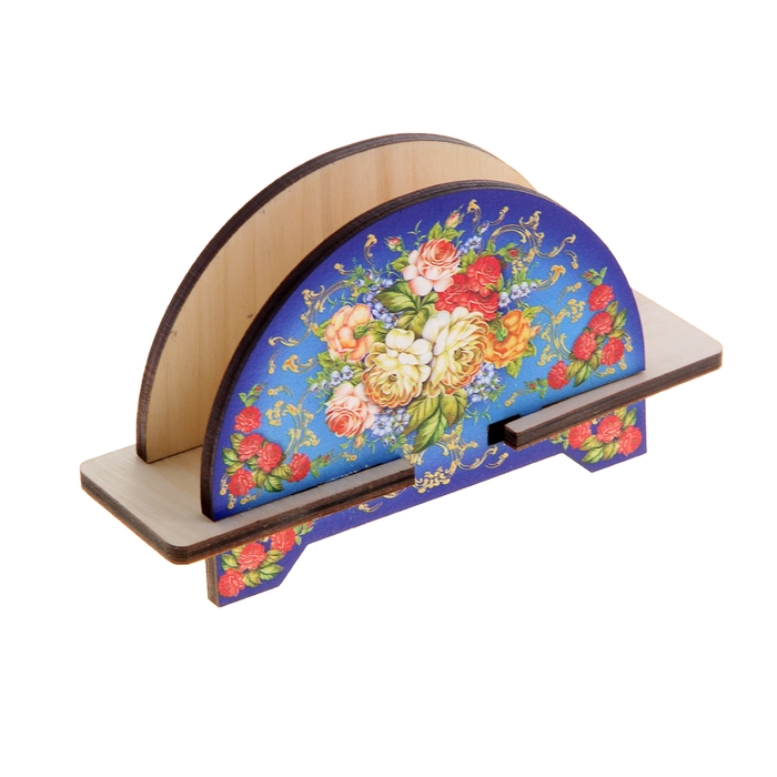 Салфетница «Букет», жостово на синем фоне, 11х8х3 см