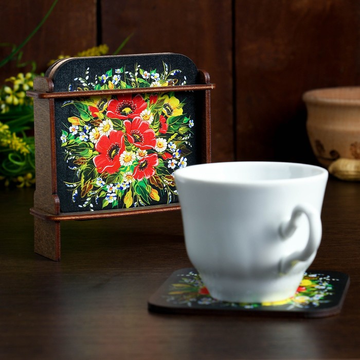 Набор подставок под горячее «Маки и цветы», 4 шт