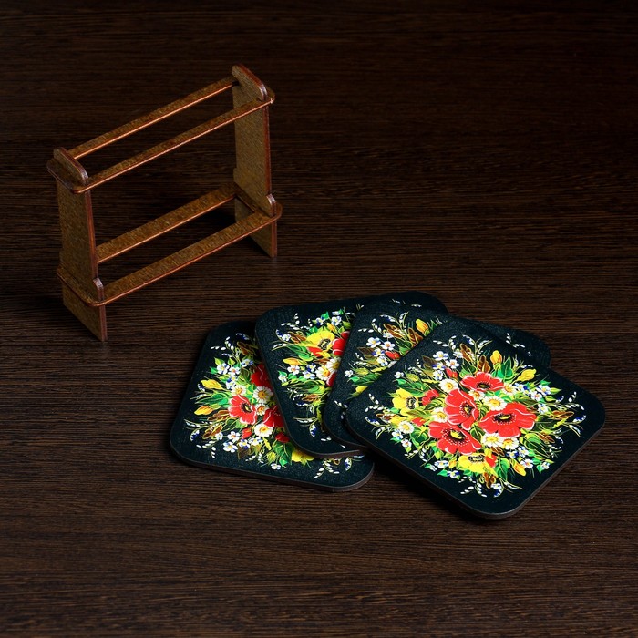 Набор подставок под горячее «Маки и цветы», 4 шт