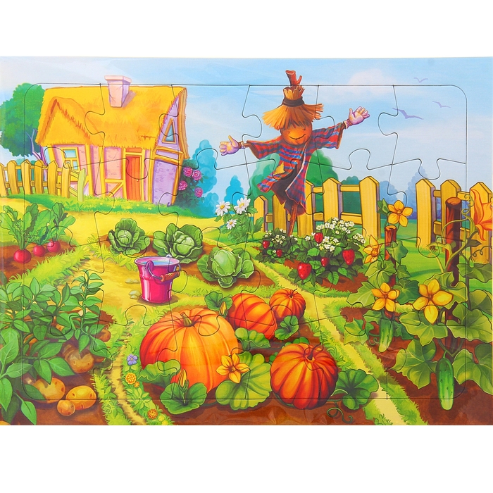 Пазл листовой на подложке "В огороде", 24 элемента