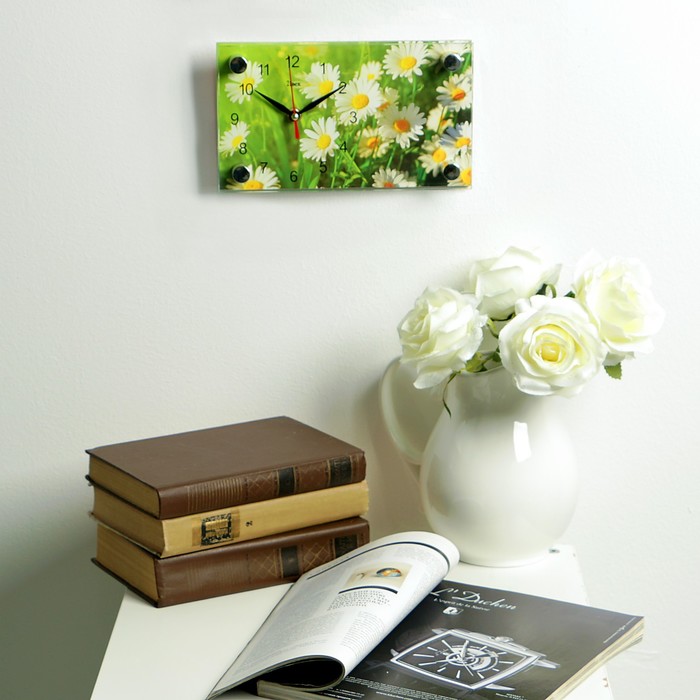 Часы настольные прямоугольные "Ромашки", 13х23 см микс