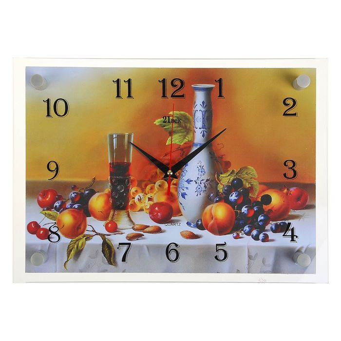 Часы настенные прямоугольные "Вино и фрукты", 25х35 см микс
