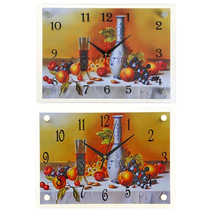 Часы настенные прямоугольные "Вино и фрукты", 25х35 см микс
