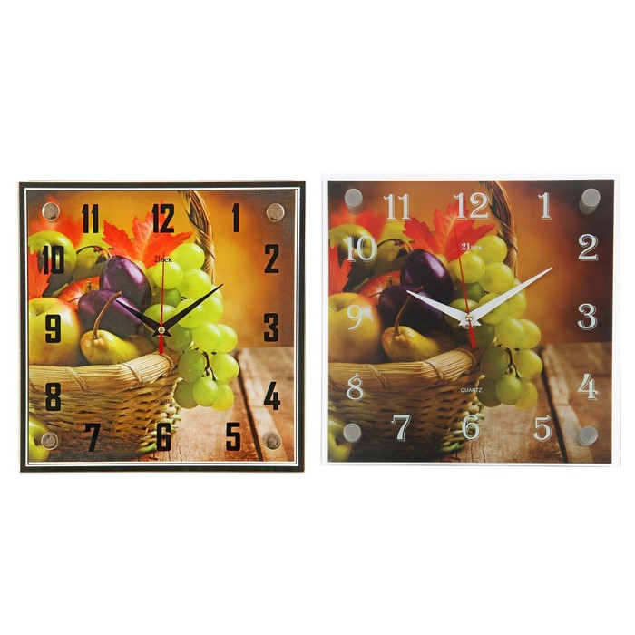 Часы настенные квадратные "Корзина с фруктами", 25х25 см микс