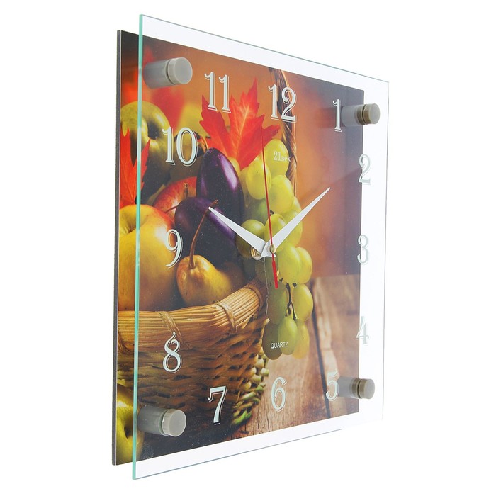 Часы настенные квадратные "Корзина с фруктами", 25х25 см микс