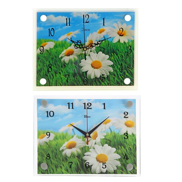 Часы настенные прямоугольные "Ромашки", 20х26 см микс