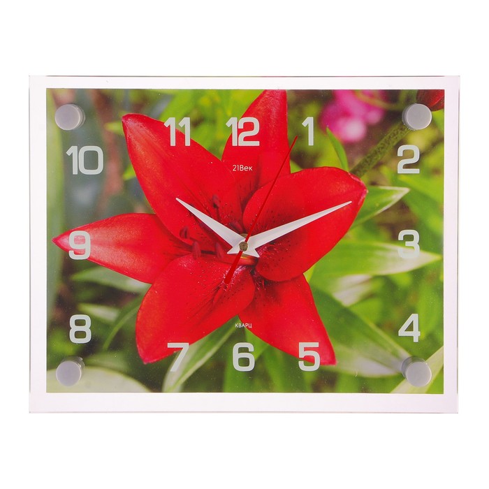 Часы настенные прямоугольные "Красная лилия" 20х26 см микс