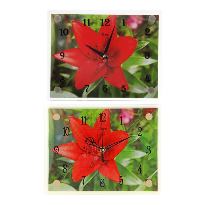 Часы настенные прямоугольные "Красная лилия" 20х26 см микс