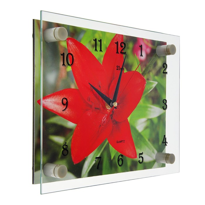 Часы настенные прямоугольные "Красная лилия" 20х26 см микс