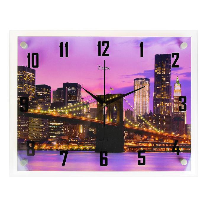 фото Часы настенные, серия: город, "ночной город и архитектура", 35х45 см, микс рубин