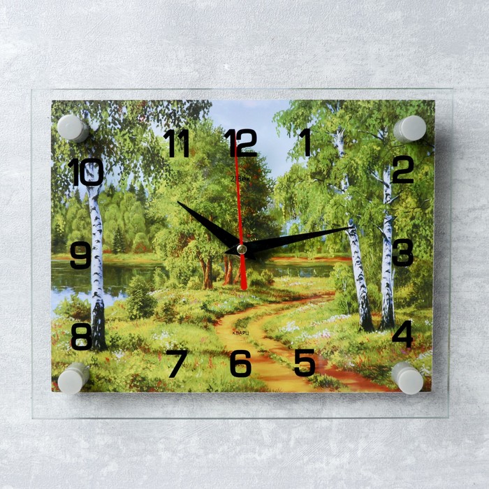 Часы настенные прямоугольные "Лесная дорога", 20х26 см микс