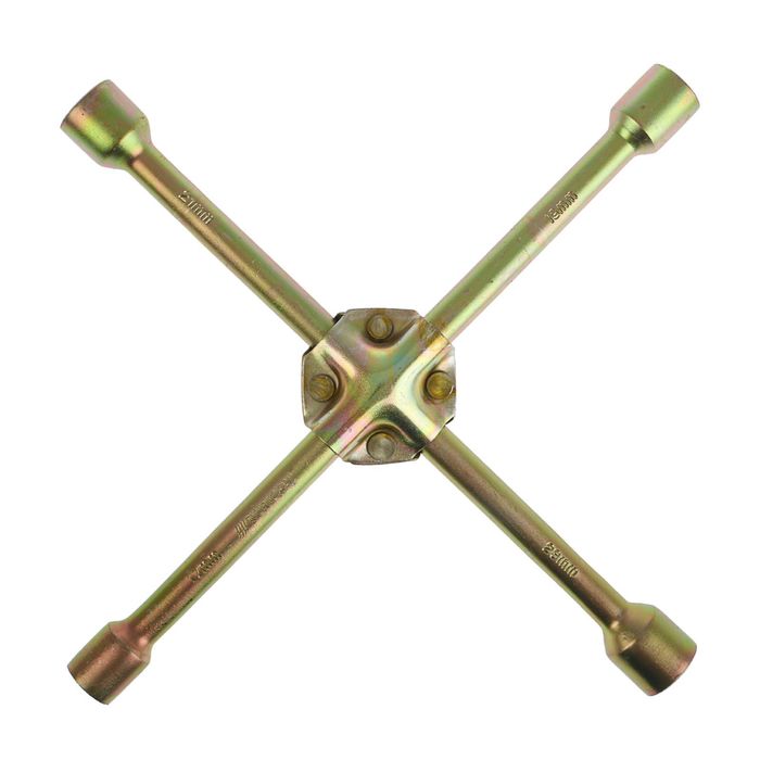 Ключ балонный TUNDRA premium, крестообразный, желтый цинк, D16х350 мм, 17х19х21х23 мм