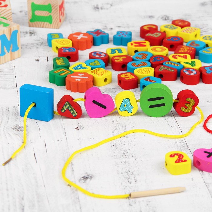 Шнуровка в банке "Учимся счёту и чтению", 60 элементов, цвета МИКС