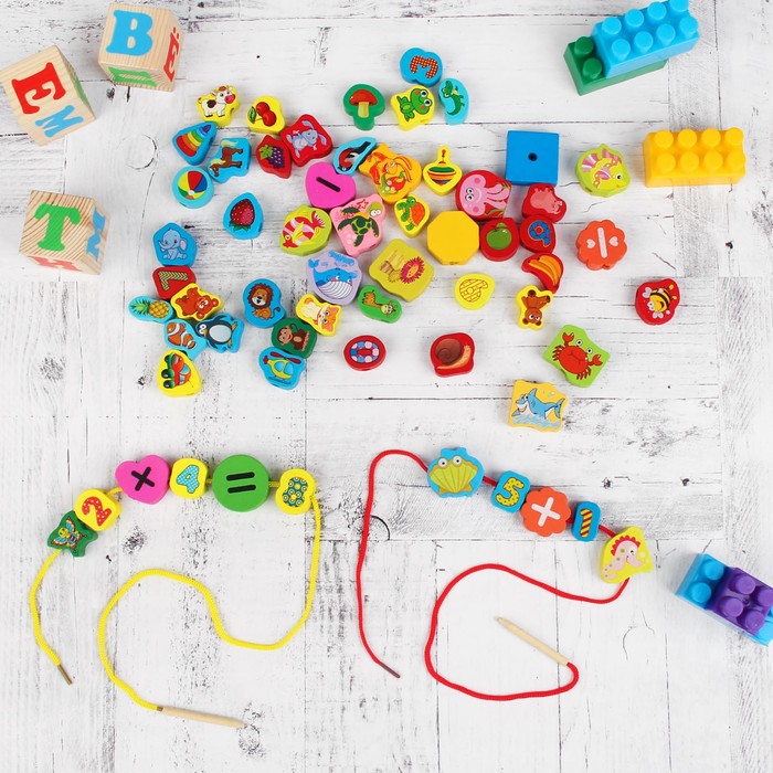 Шнуровка в банке "Изучаем счёт", 60 элементов, цвета МИКС