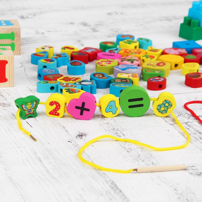 Шнуровка в банке "Изучаем счёт", 60 элементов, цвета МИКС
