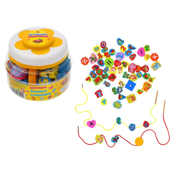 Шнуровка в банке "Изучаем счёт", 60 элементов, цвета МИКС