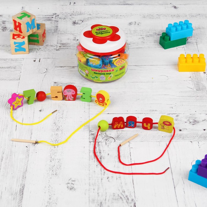 Шнуровка в банке "Мы познаём мир", 60 элементов, цвета МИКС