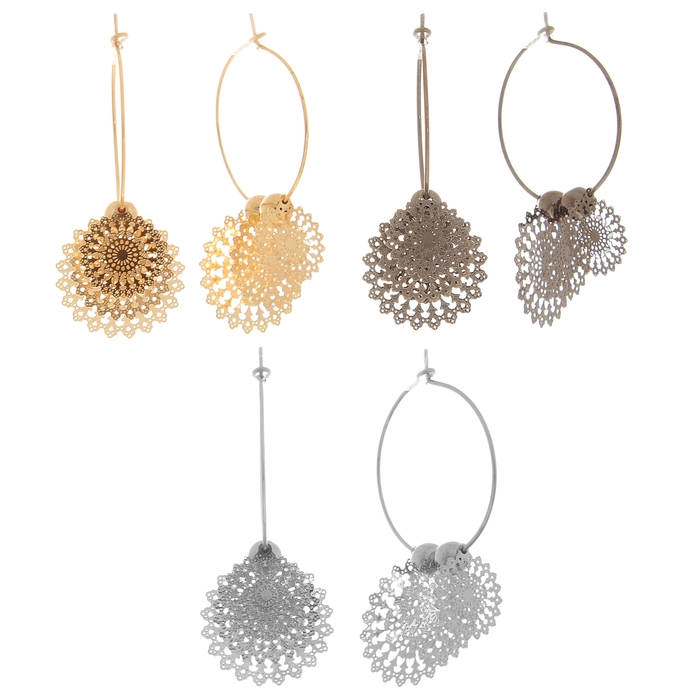 Серьги-кольца "Лёгкость" круг резной, цвет МИКС