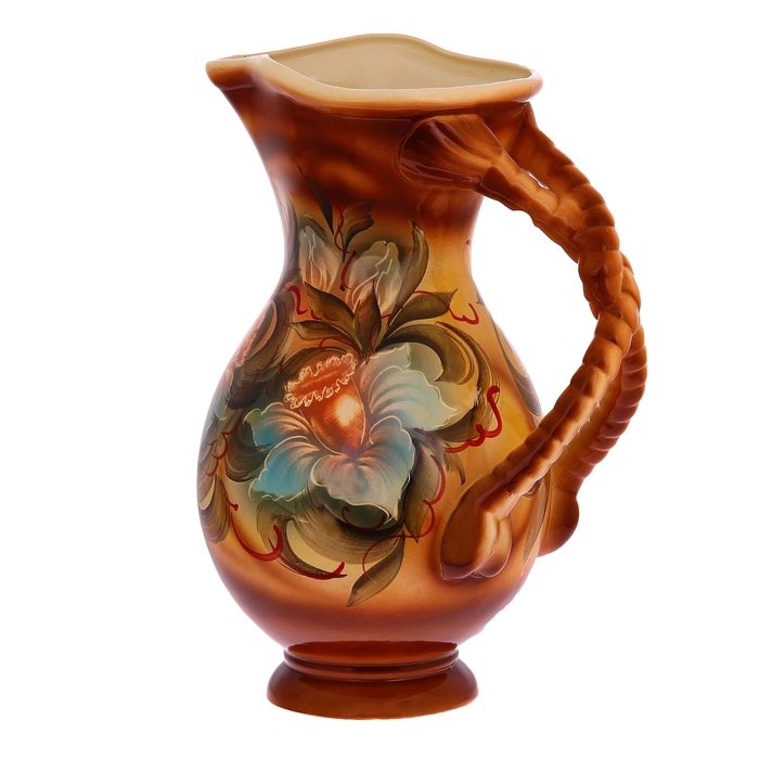 Ваза напольная "Кувшин" голубые цветы, коричневая