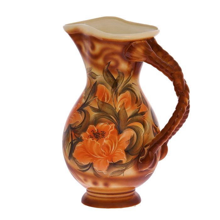 Ваза напольная "Кувшин" жёлтые цветы, коричневая