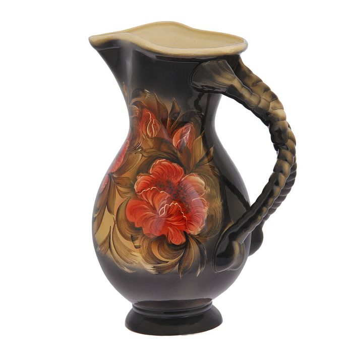 Ваза напольная "Кувшин" мак, чёрная