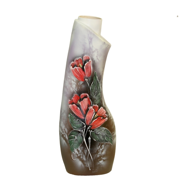 Ваза напольная "Лагуна" цветы, лепка, серая