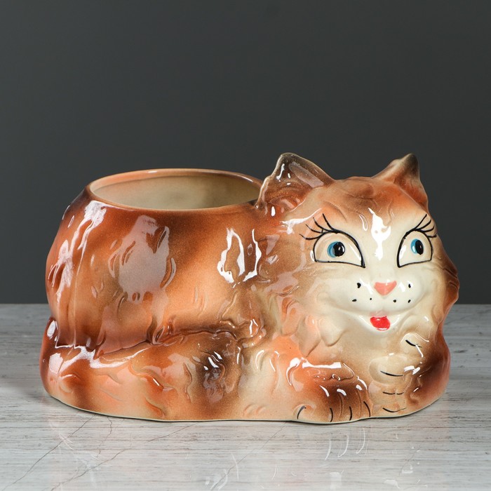 Фигурное кашпо "Кот" коричневое, 2 л