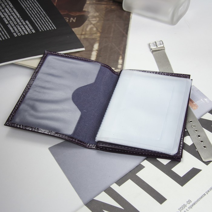 Обложка на автодокументы + паспорт, фиолетовый кайман