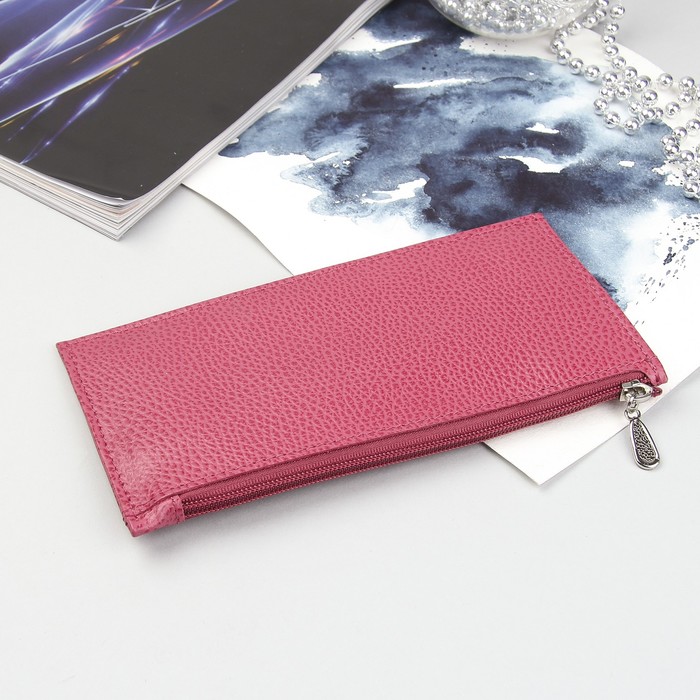 Кошелёк женский на молнии, 1 отдел, отдел для карт, наружный карман, фуксия флотер
